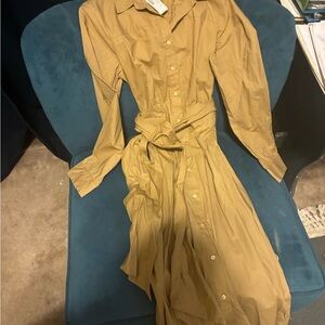 J. Crew Camel Button-Front Maxi Shirt Dress with Waist Tie